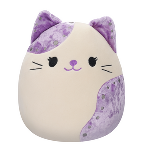 Squishmallow Rune the White Velvet Cat with Purple Ears 8" Stuffed Plush by Kelly Toy