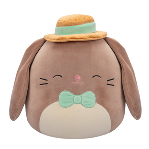  Spring Squishmallow Yong the Chocolate Brown Bunny with Tan Belly and Straw Hat 5" Stuffed Plush by Kelly Toy