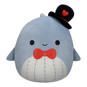 Valentine Squishmallow Samir the Blue Whale with Top Hat 12" Stuffed Plush by Kelly Toy