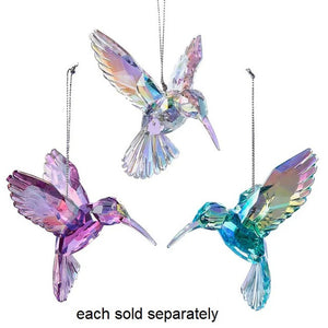 Blue, Purple, or Clear Iridescent Hummingbird Ornament