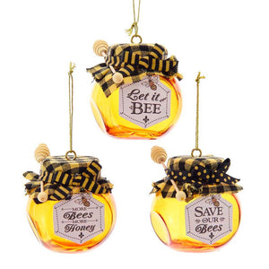 Glass Honey Jar With Bee Sentiment Saying Ornament
