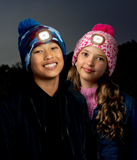 Pink Leopard Kids Night Scope™ Rechargeable LED Light Beanie Pom Hat