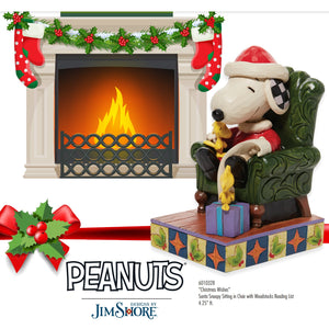 Jim Shore Peanuts Christmas Wishes Santa Snoopy in Chair Checking Off the List with Woodstocks Hallmark Exclusive Figurine
